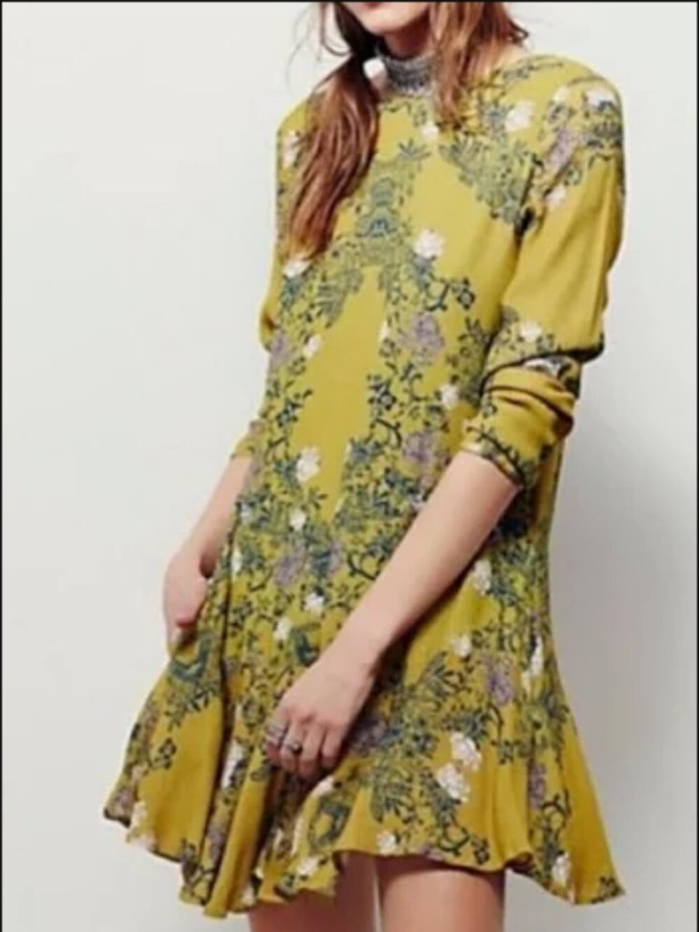 FREE PEOPLE Smooth Talker Floral Print Open Back Tunic Dress